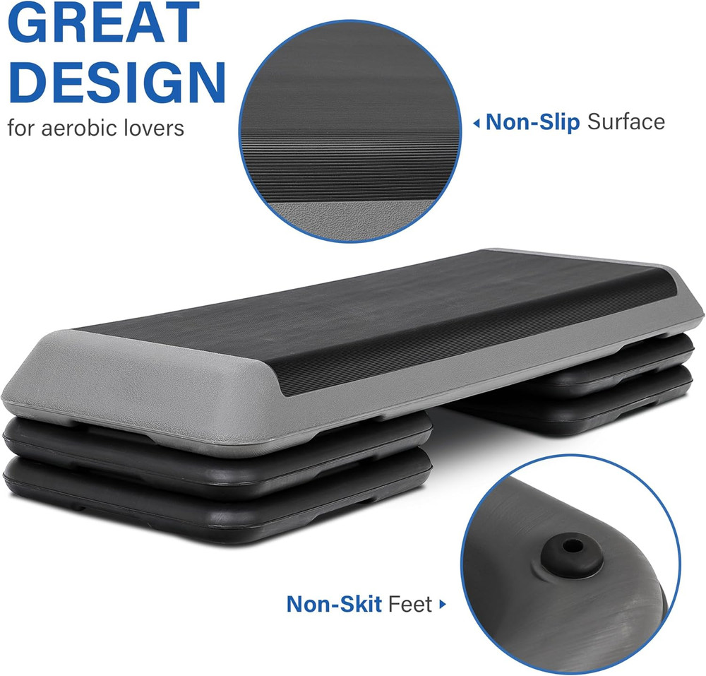 Adjustable Workout Aerobic Stepper, Exercise Step Platform Trainer with 4 Risers
