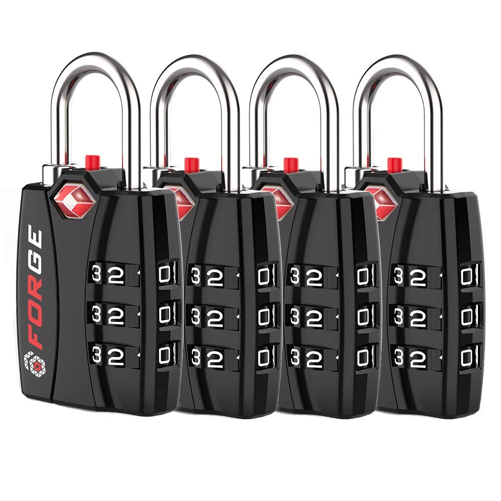 Forge Open Alert TSA Approved Luggage Locks - 3 Digit Combination, Easy Black