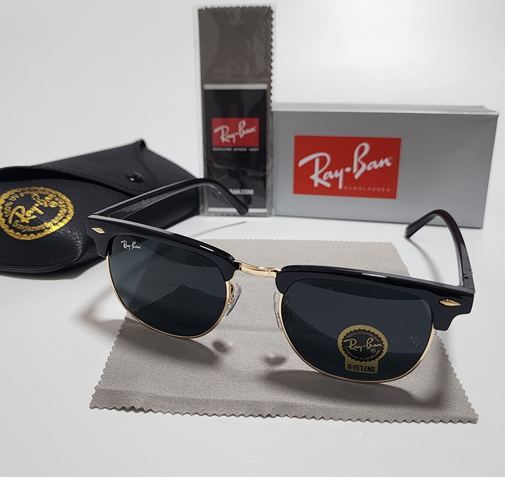 Ray-Ban RB3016 Sunglasses Clubmaster Classic Black Frame Glass Gray Lens 51 mm