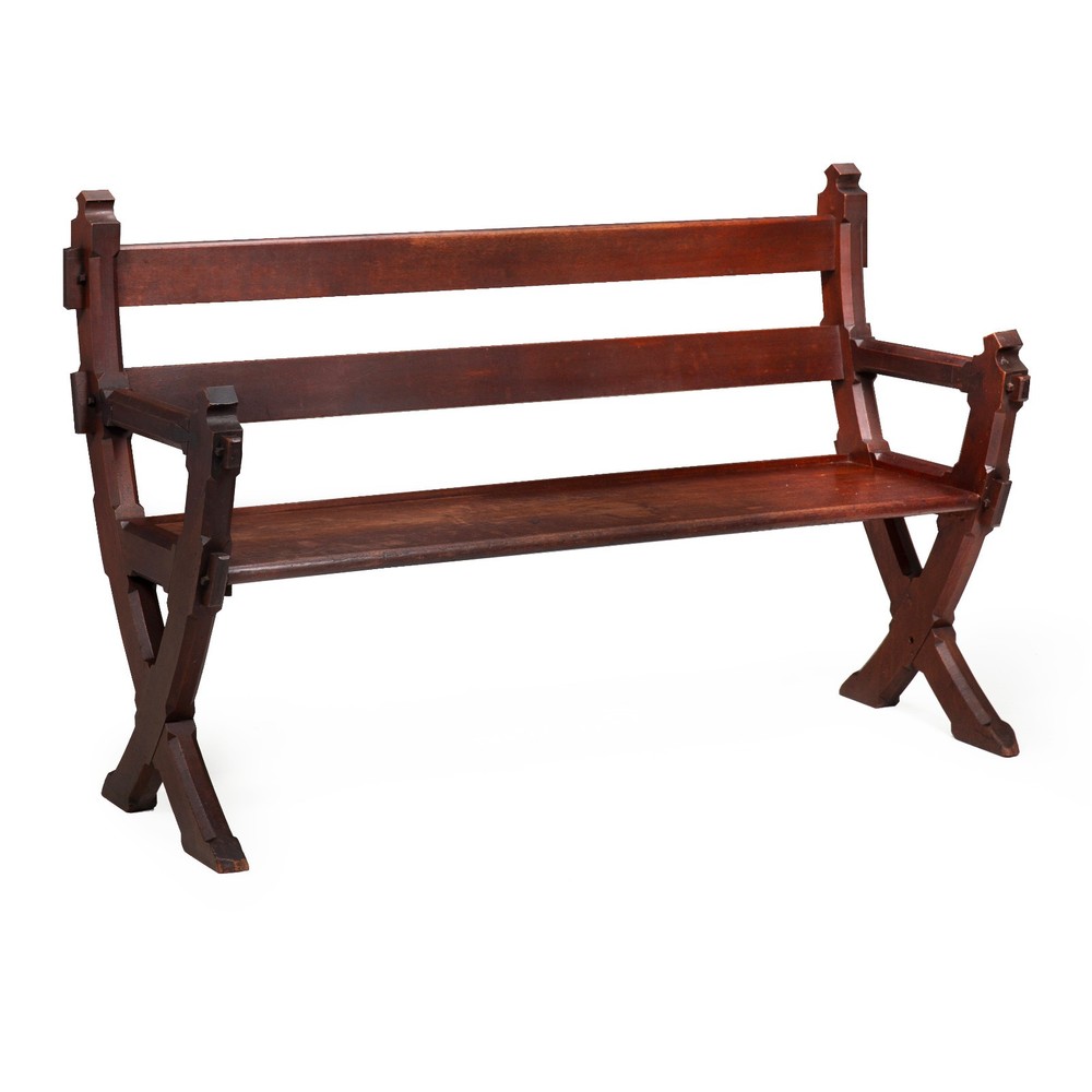 American Gothic Revival Walnut Hall Bench Settle ca. 1890