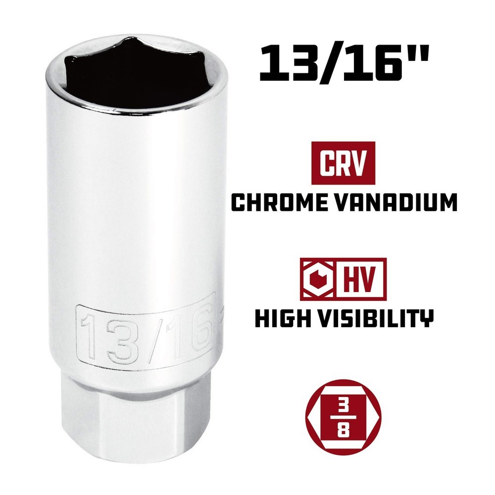 Powerbuilt 3/8-Inch Drive Spark Plug Socket Set, 6 Point, Plug, Grey