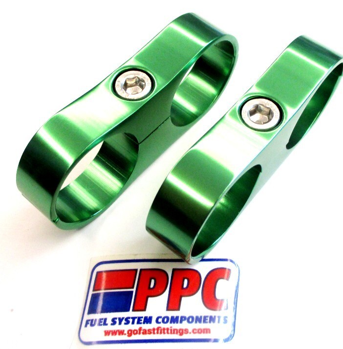 BILLET ALUMINUM DUAL HOSE SEPARATOR 1 & 1/16" i.d.SHOW POLISHED GREEN 2 PK
