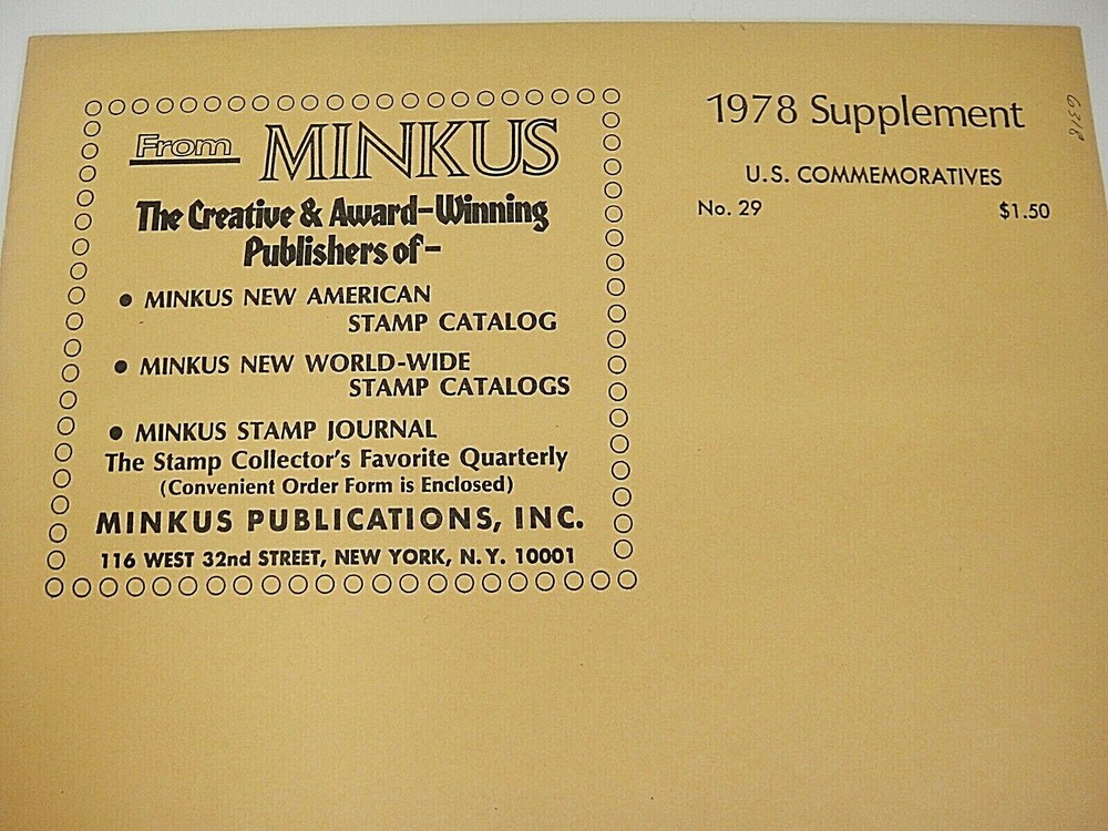 Minkus 1978 U.S. Commemoratives Stamp Album Supplement #29 NOS