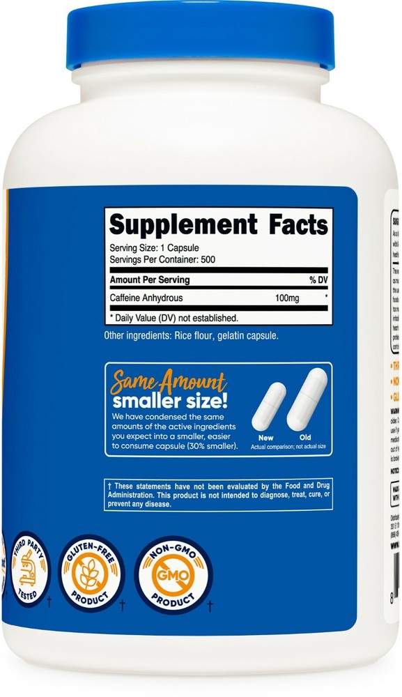 Nutricost Caffeine Pills 100mg, 500 Capsules