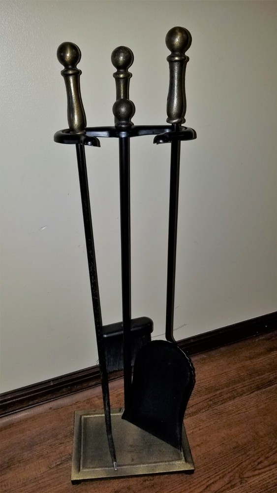 4PCFIRE-BLK 3 Piece Stand Alone Fire Place Set, Cast Iron Construction