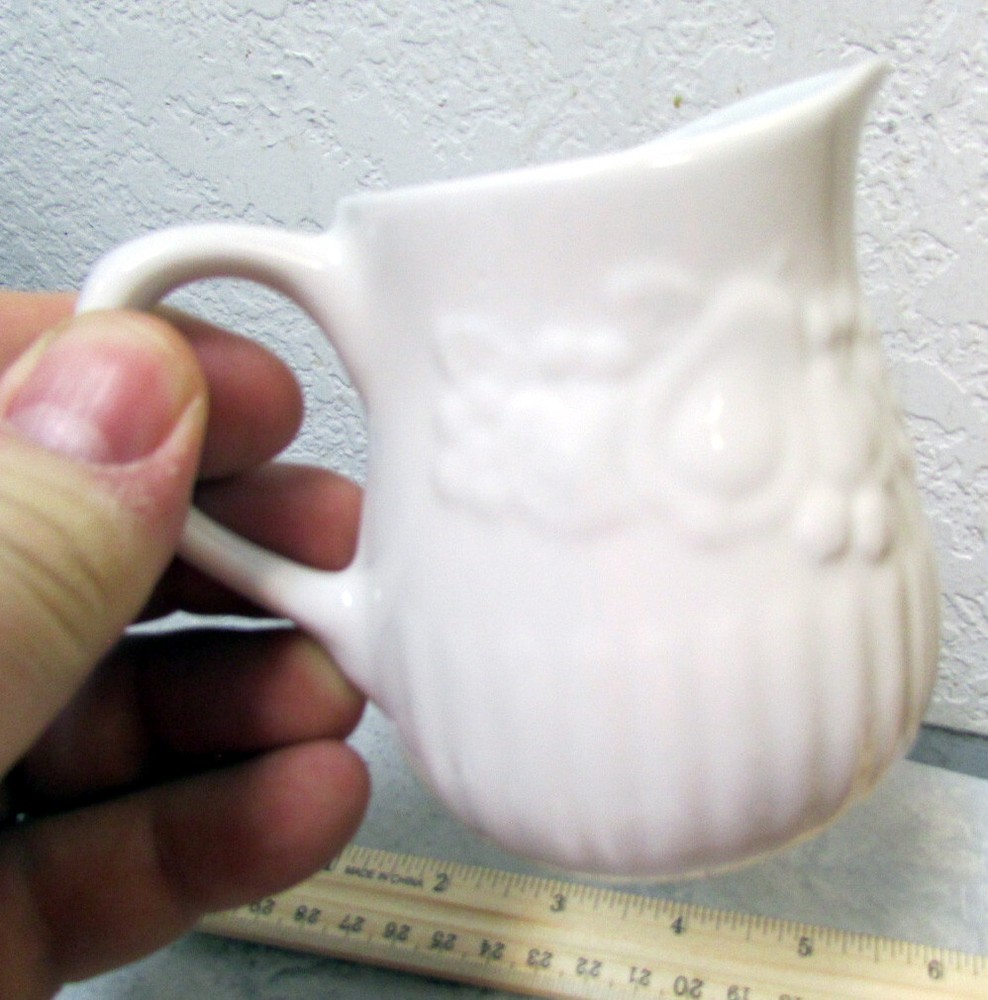 Libbey white raised fruit creamer, beautiful Kitchen decor ceramic jar bottle