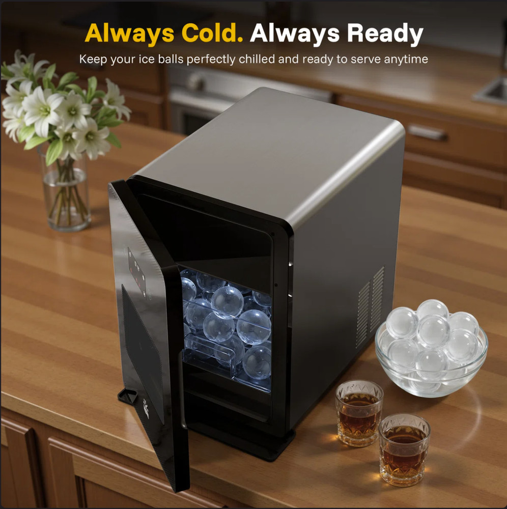 Sphere Ice Ball Maker Machine - Self-Cleaning 144 Pcs/24h - Black