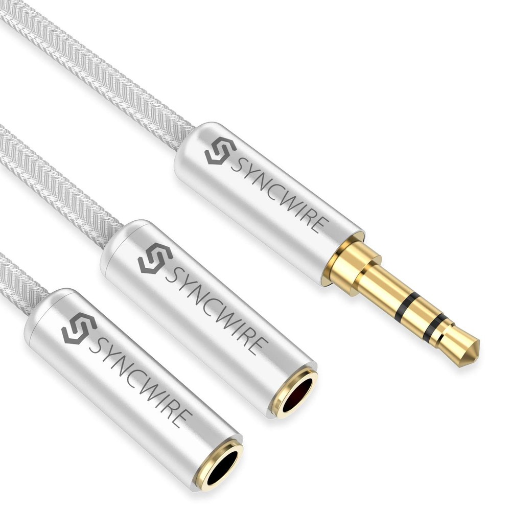 SYNCWIRE Headphone Splitter, Nylon-Braided 3.5mm Extension Cable Audio Silver