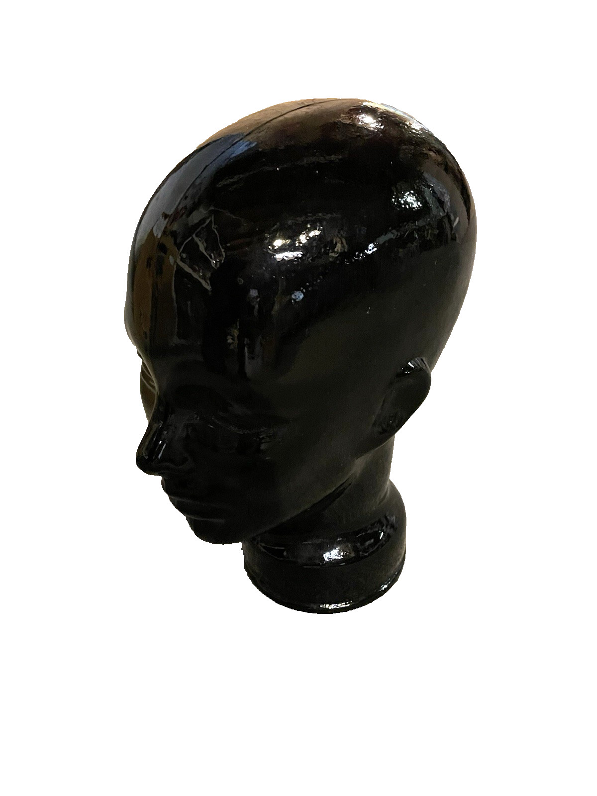 VTG Pier 1 Black Art Glass Mannequin Head Bust Wig Hat Display Made in Spain 11”