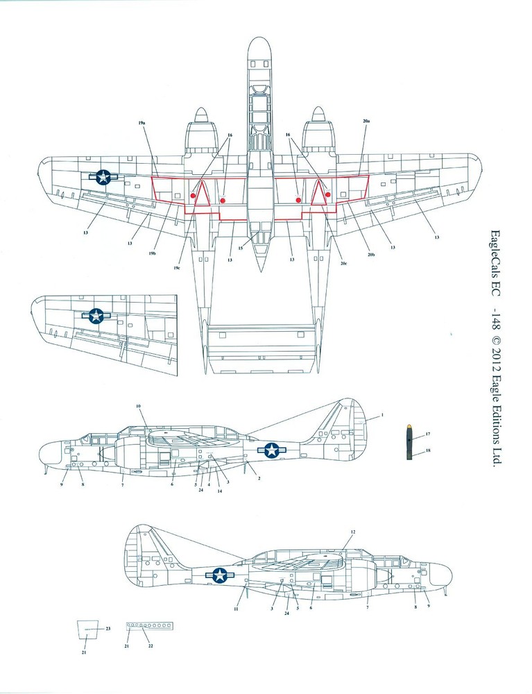 EagleCals Decals 1/72 NORTHROP P-61A BLACK WIDOW