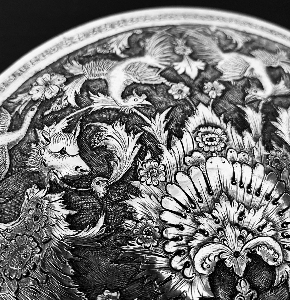 Antique hand engraved persian islamic arabic solid silver round box 520g