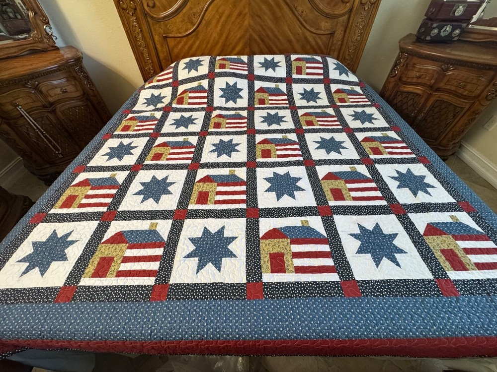 Queen size machine pieced and quilted Patchwork quilt / #6-E1-2