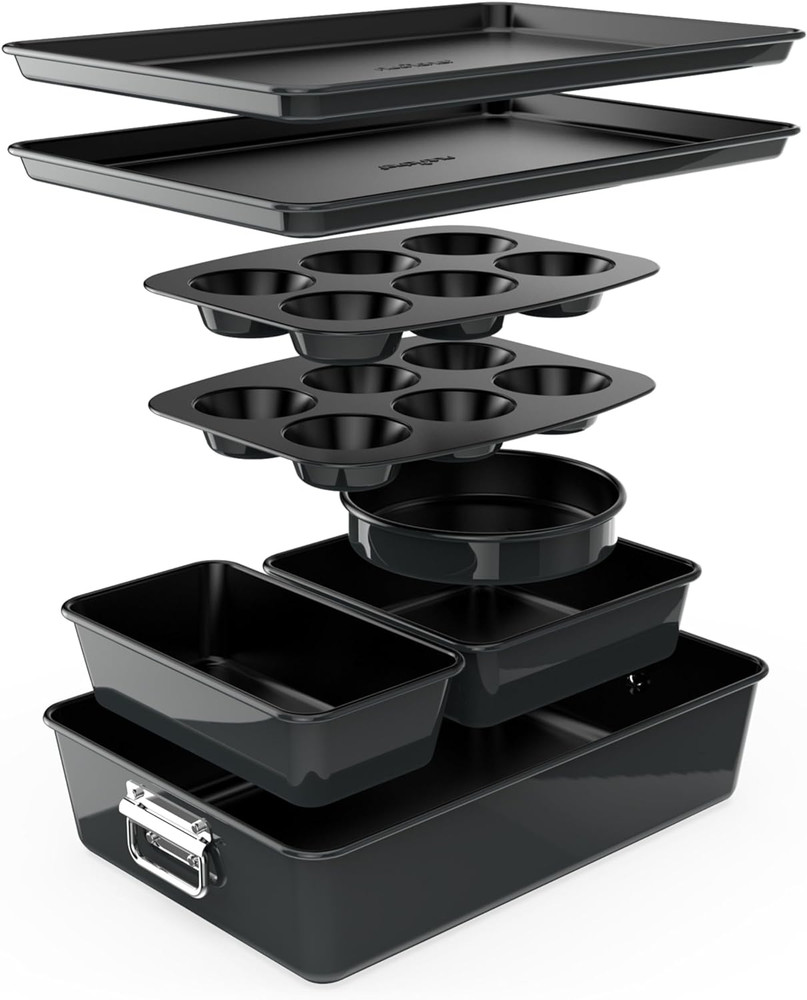8-Piece Nonstick Stackable Bakeware Set - PFOA, PFOS, PTFE Free Baking Tray Set