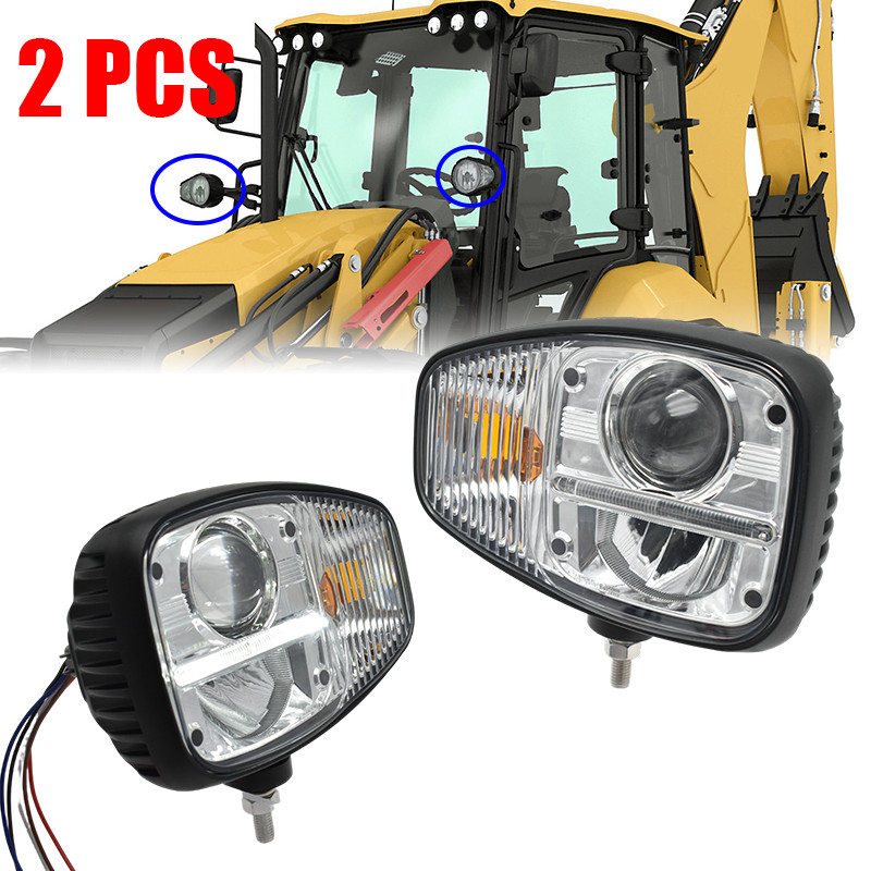 LED Headlights Assembly For CAT Backhoe Loader Telehandler 195-0189,195-0190