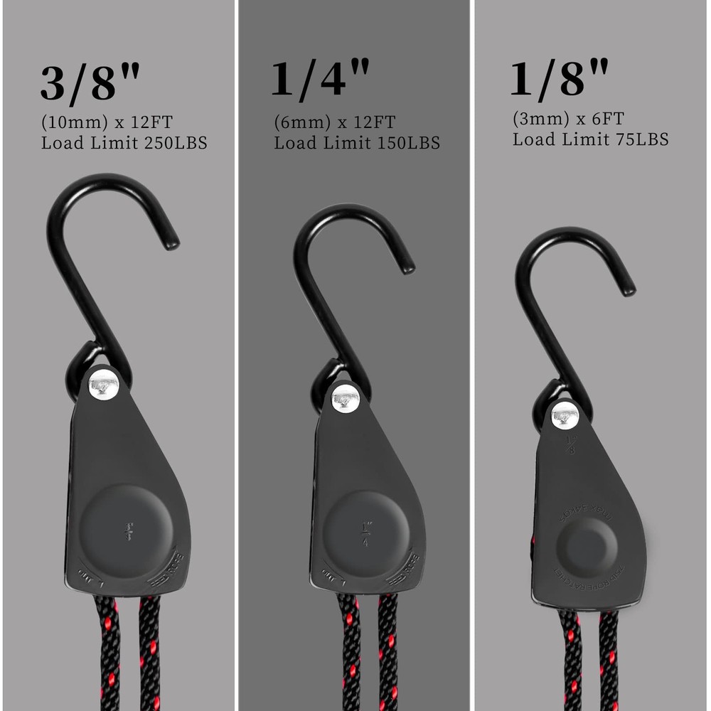2PCS Kayak Tie Downs Straps, 1/4" x 12ft Adjustable Down x 12ftx2PCS