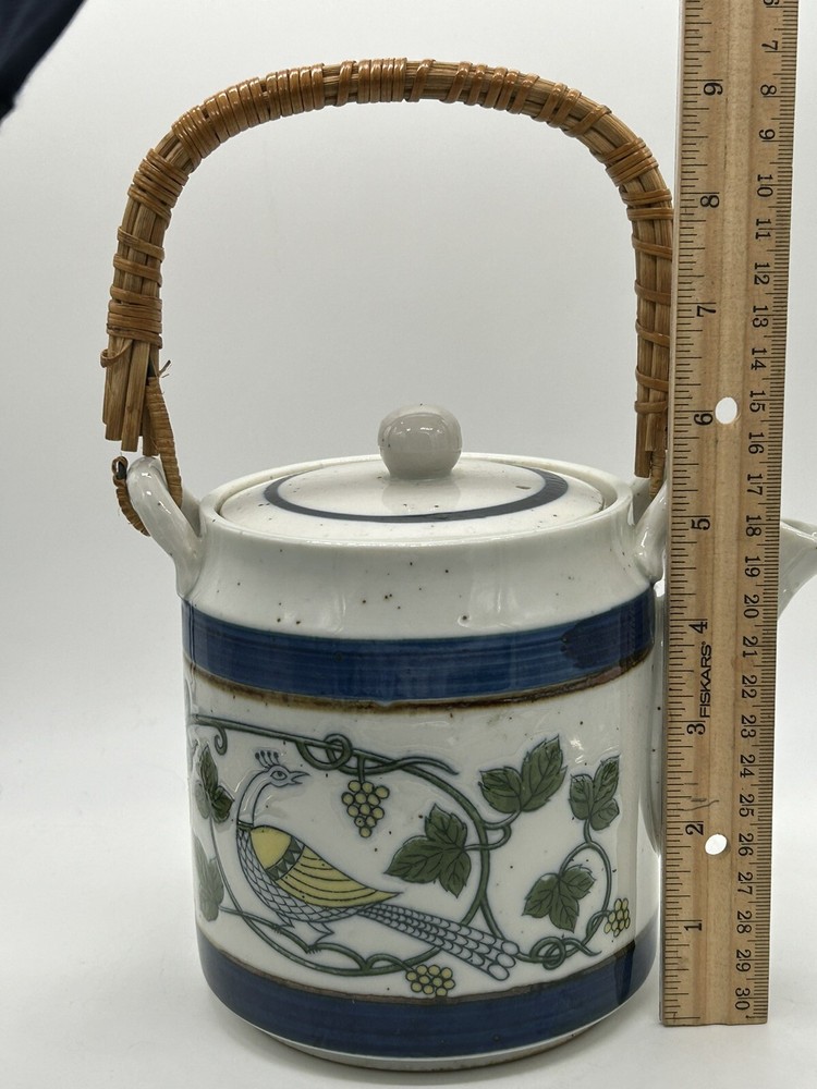 Otagiri Ceramic Peacock Rattan Teapot