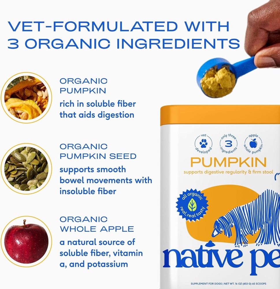(2 PACK) Native Pet Pumpkin Powder 16 OZ - 60 Scoops Total