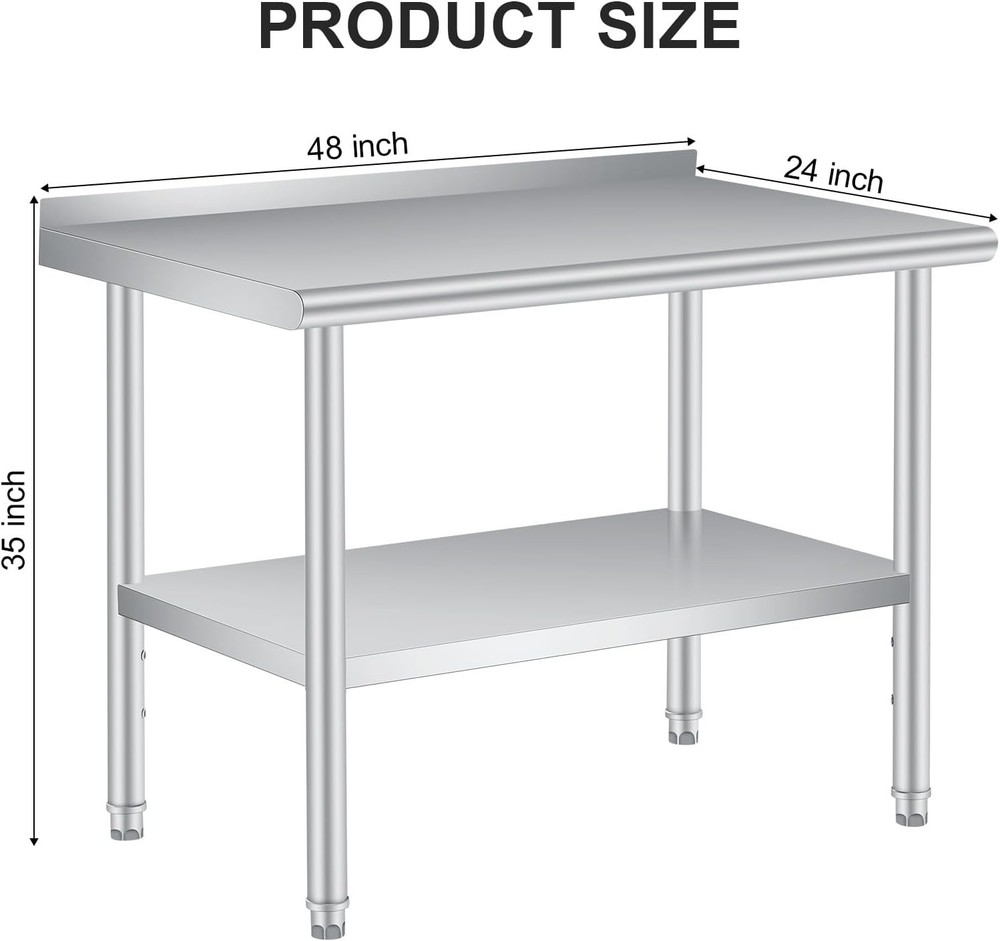 Stainless Steel Work Table with Backsplash 48'' x 24'' NSF Kitchen Prep Table