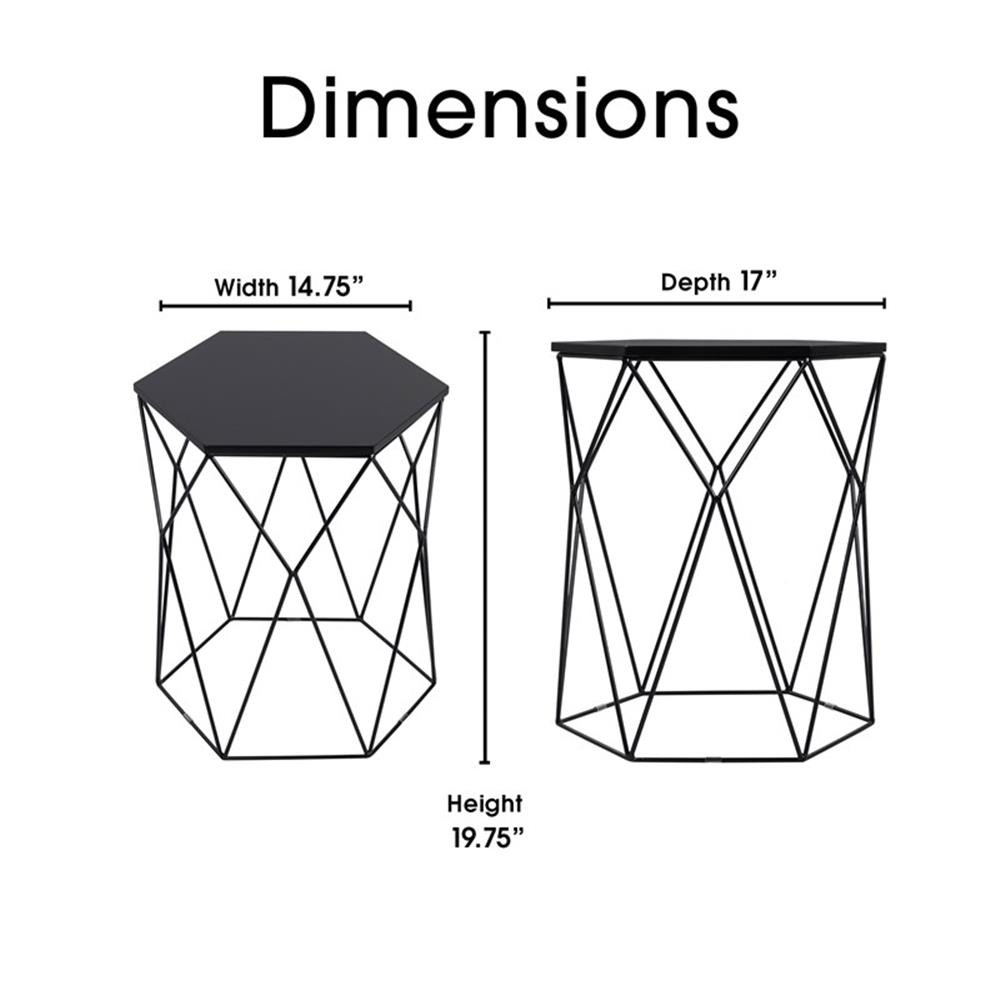 Pemberly Row Modern Element Geometric Side Table in Midnight Black