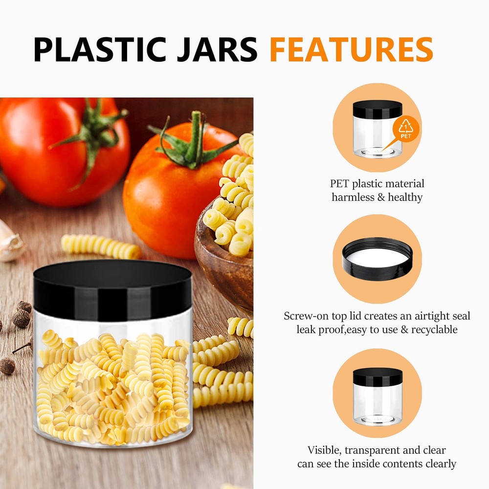 6OZ Plastic Jars with Black Lids 40Pcs Empty Plastic Pot Jars Round Refillabl...