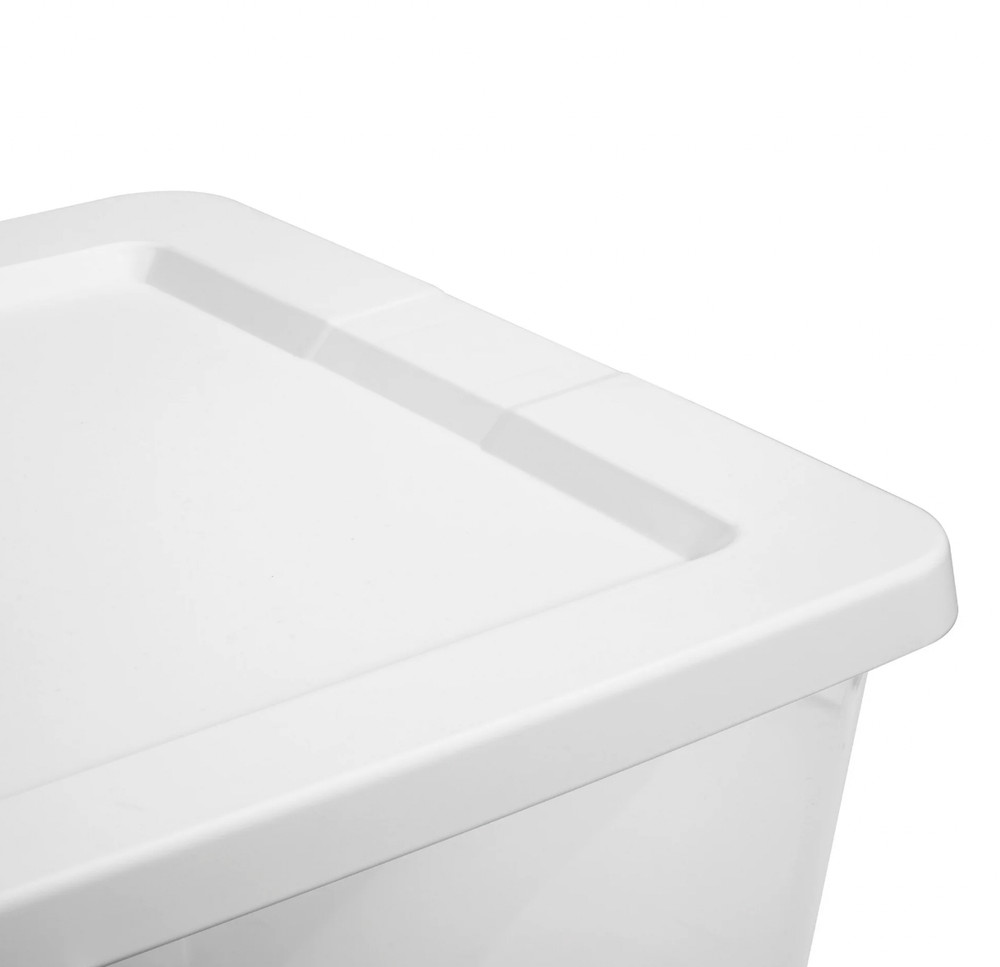 58 Qt Storage Box 8 Pack Clear Plastic Bin, White Snap Lid Stackable