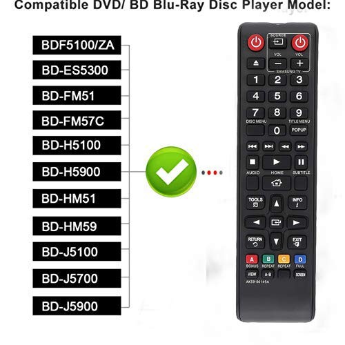 AK59-00149A Replacement Remote Samsung DVD blu ray Player for Black