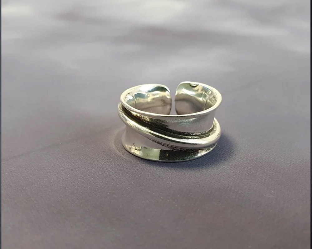 Solid 925Sterling Silver Adjustable Wrap Style Cuff Wide Boho Hammered Band Ring