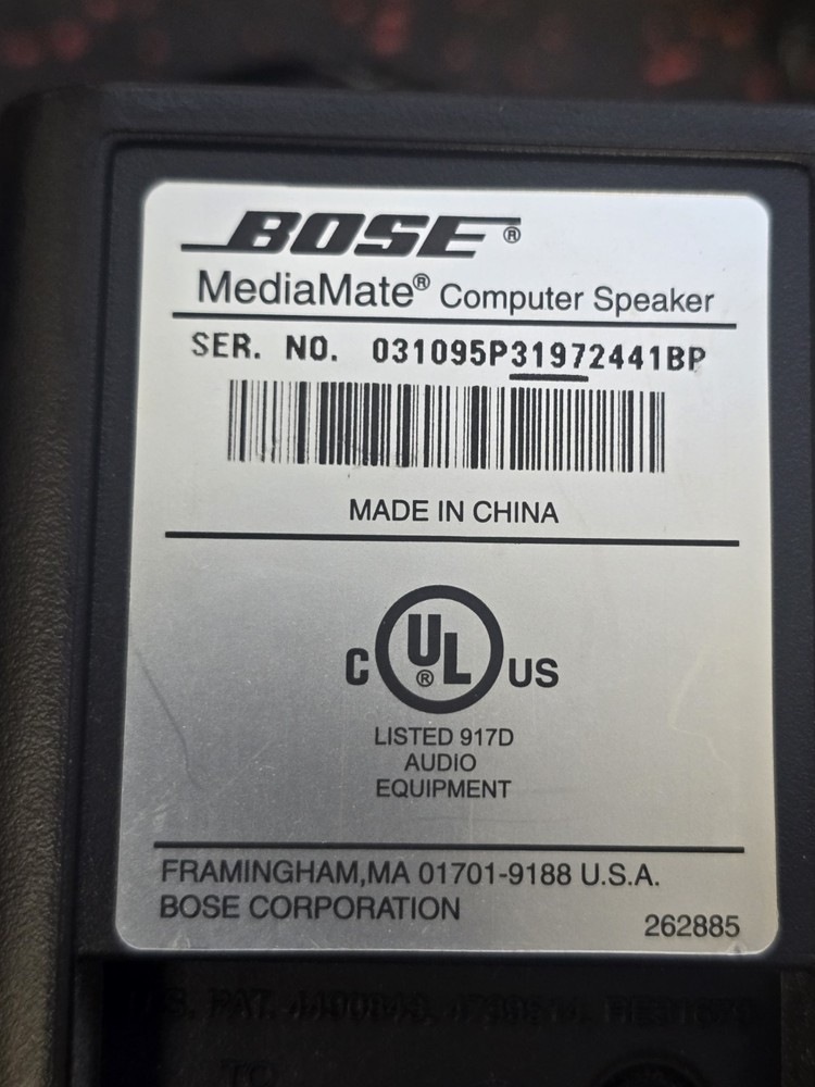 Bose MediaMate Computer Speaker Pair W/ AC Adapter Tested & Works Sounds Great