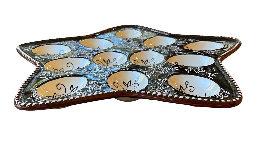 Star-Shaped Egg PlatterCeramic Holds A Dozen - Hand Painted