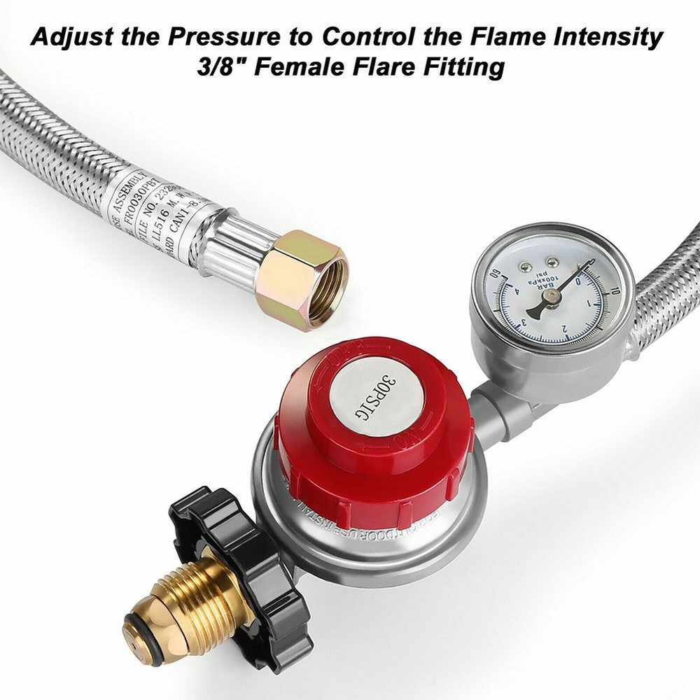 12ft High Pressure Propane Gas Regulator Hose Indicator, Stainless Adjustable