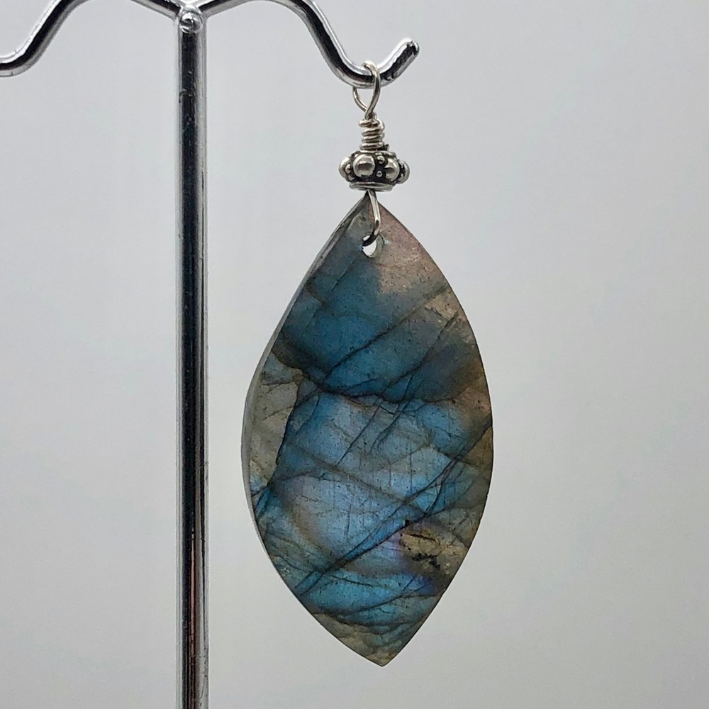 Labradorite Sterling Silver Drop Pendant | 2 1/4" Long | Blue |