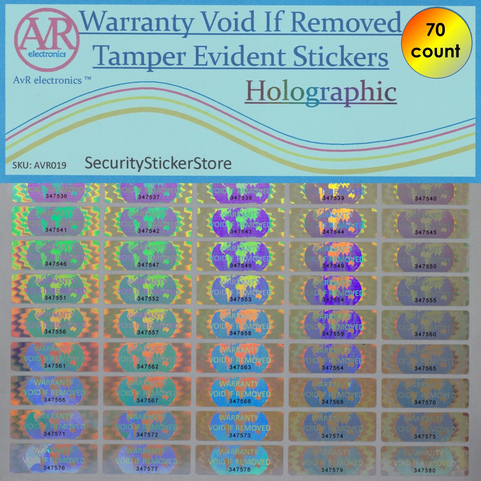 WARRANTY VOID IF REMOVED Tamper Proof Security Sticker (SERIAL NUMBERS) (AvR019)