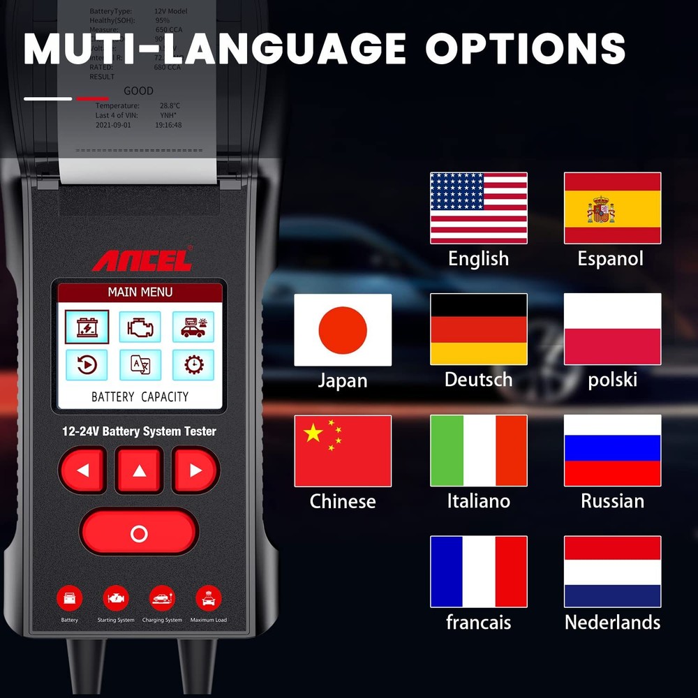 Ancel BST600 Digital Car Battery Load Tester Charging Cranking System Analyzer