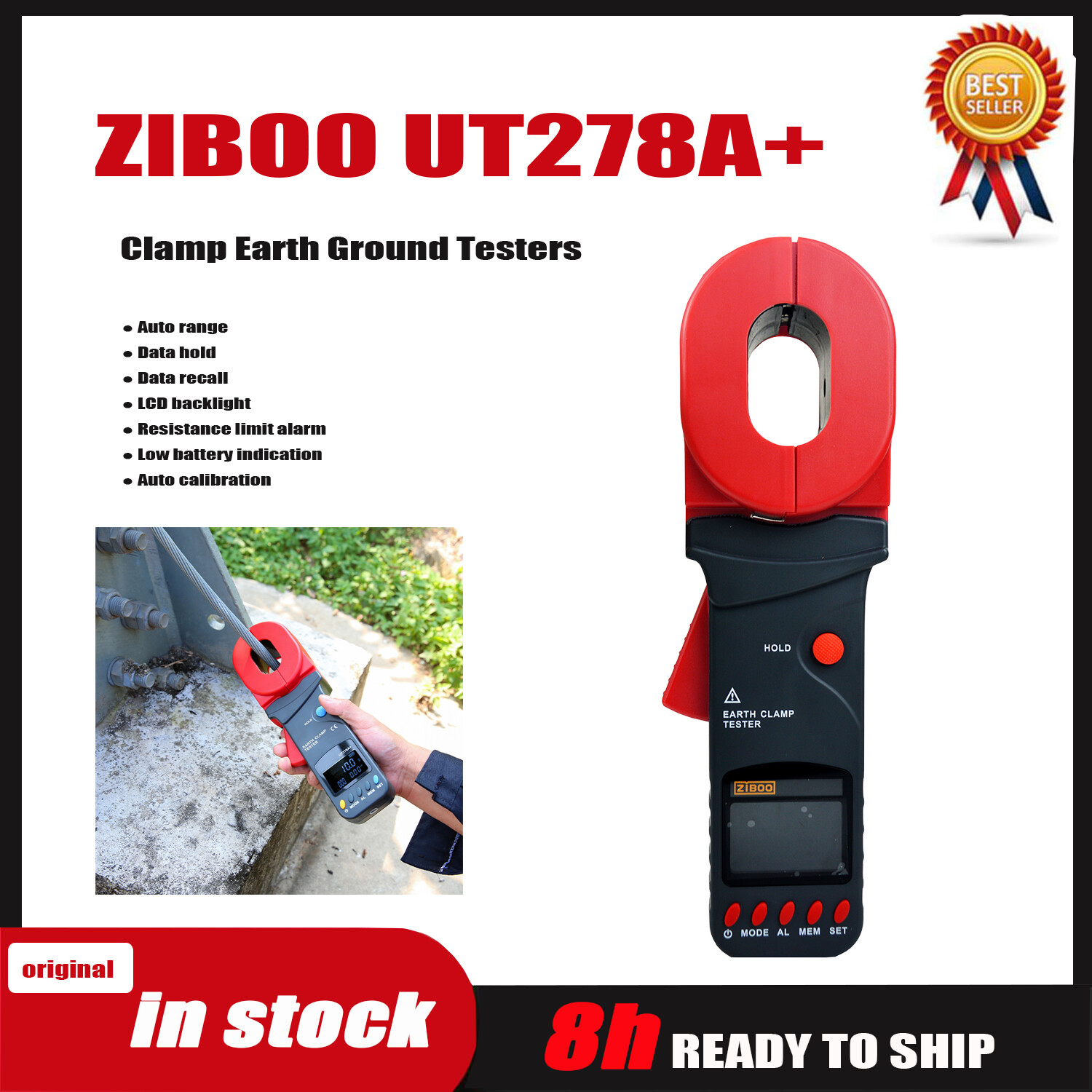 ZIBOO 278A+ Clamp Ground Resistance Tester Ground Loop Resistance Measurement
