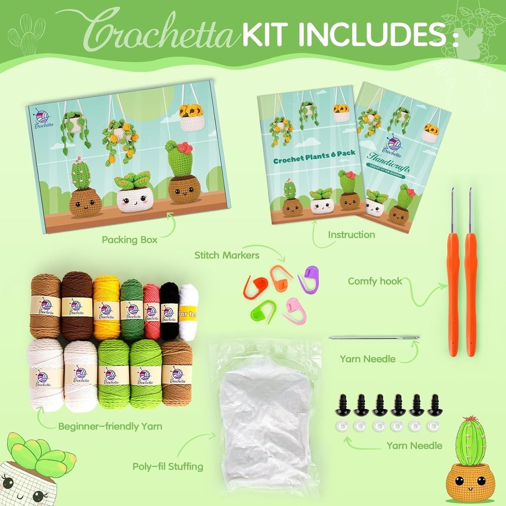 Crochet Plants Kit for Beginners: 6 Hanging Plant Patterns with Video Tutorials