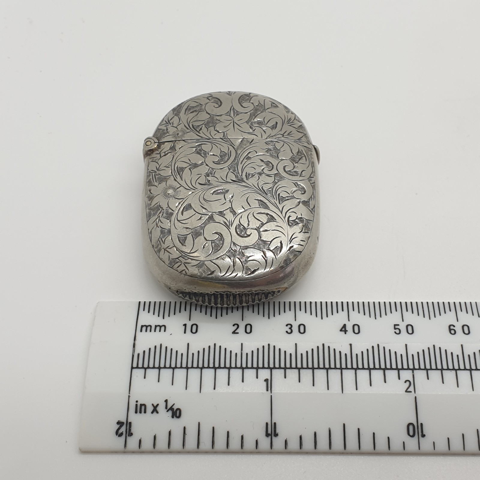 Silver-Plated Oval Vesta Case Match Holder with Floral Design