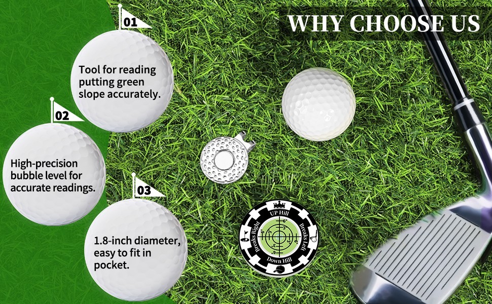 Golf Green Reader 2 Pack Golf Ball Marker Hat Clip High Precision Bubble Putting
