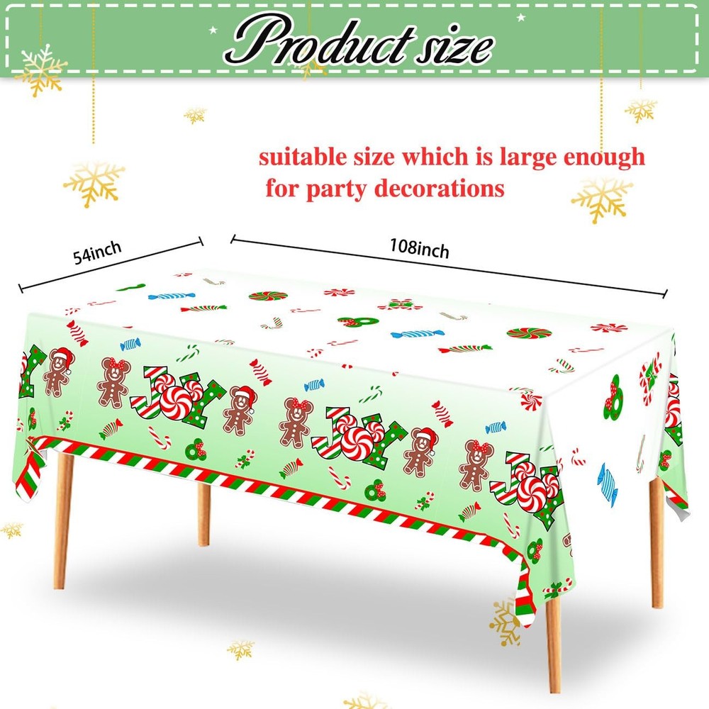 3pcs Christmas Tablecloth, Gingerbread Christmas Table Cover Peppermint Candy...