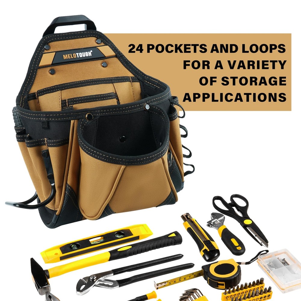 Electrician Tool Pouch with Kickstand, Hammer Loop - Contractor Grade