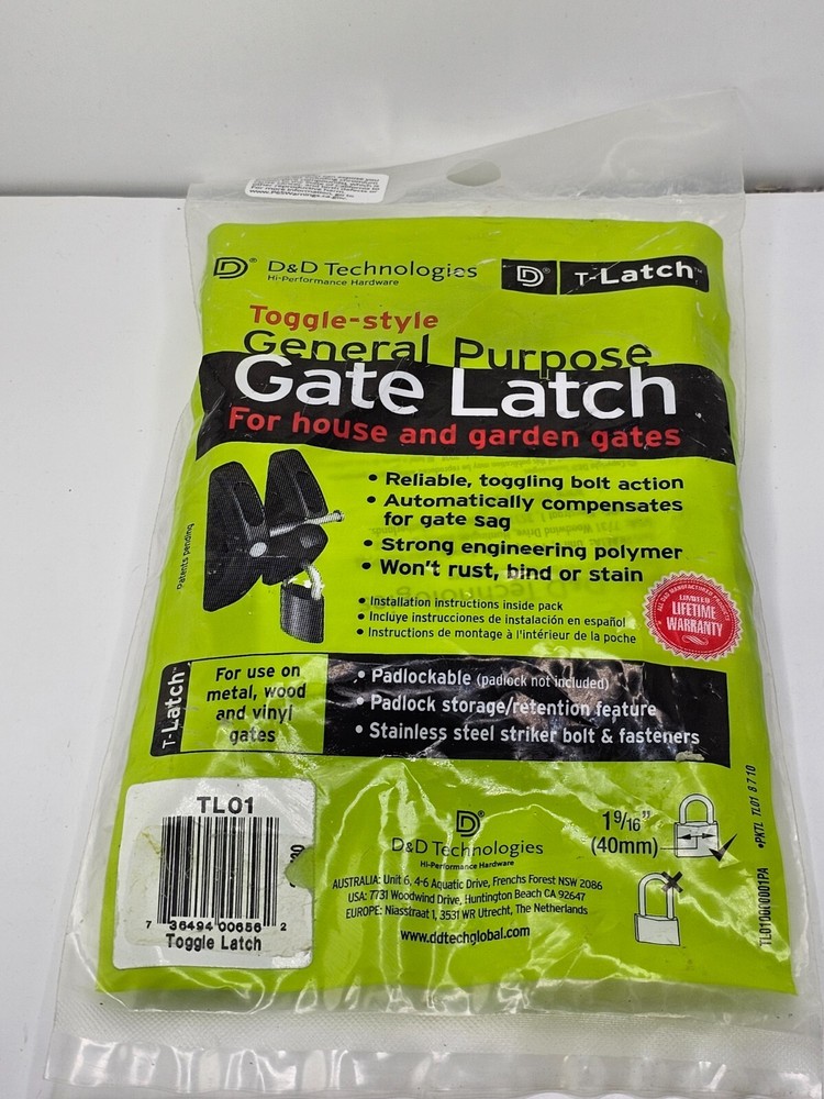 D&D Technologies TL01 Gravity Gate Latch T-Latch Action Gate Latch, Padlock
