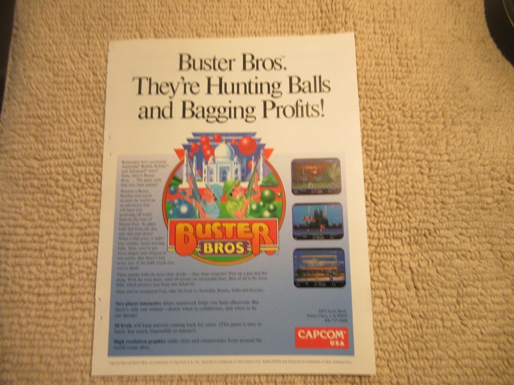 Original 1990  ad  11- 8.5'' buster bros capcom   ARCADE GAME FLYER
