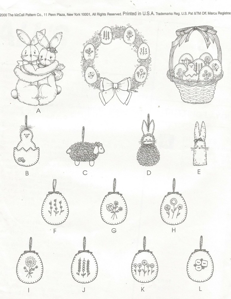 2656 McCalls Sewing Pattern UNCUT Stuffed Plush Bunny Easter Ornaments Chick Egg