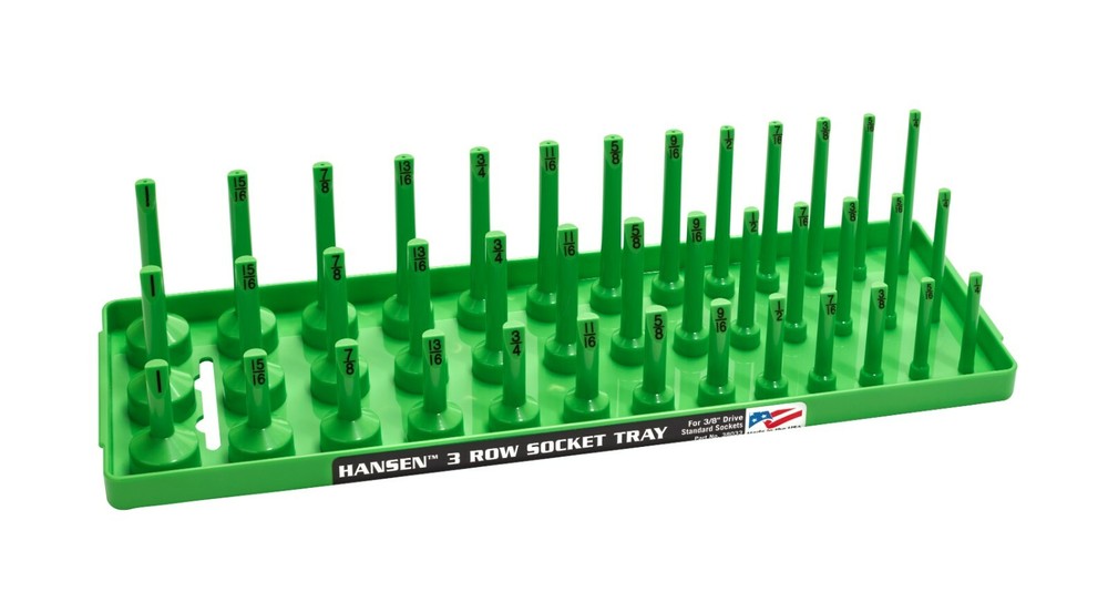 Hansen 4pc Socket Holder Tray Organizer Set 3 Row 1/4" 3/8" Deep Shallow Green