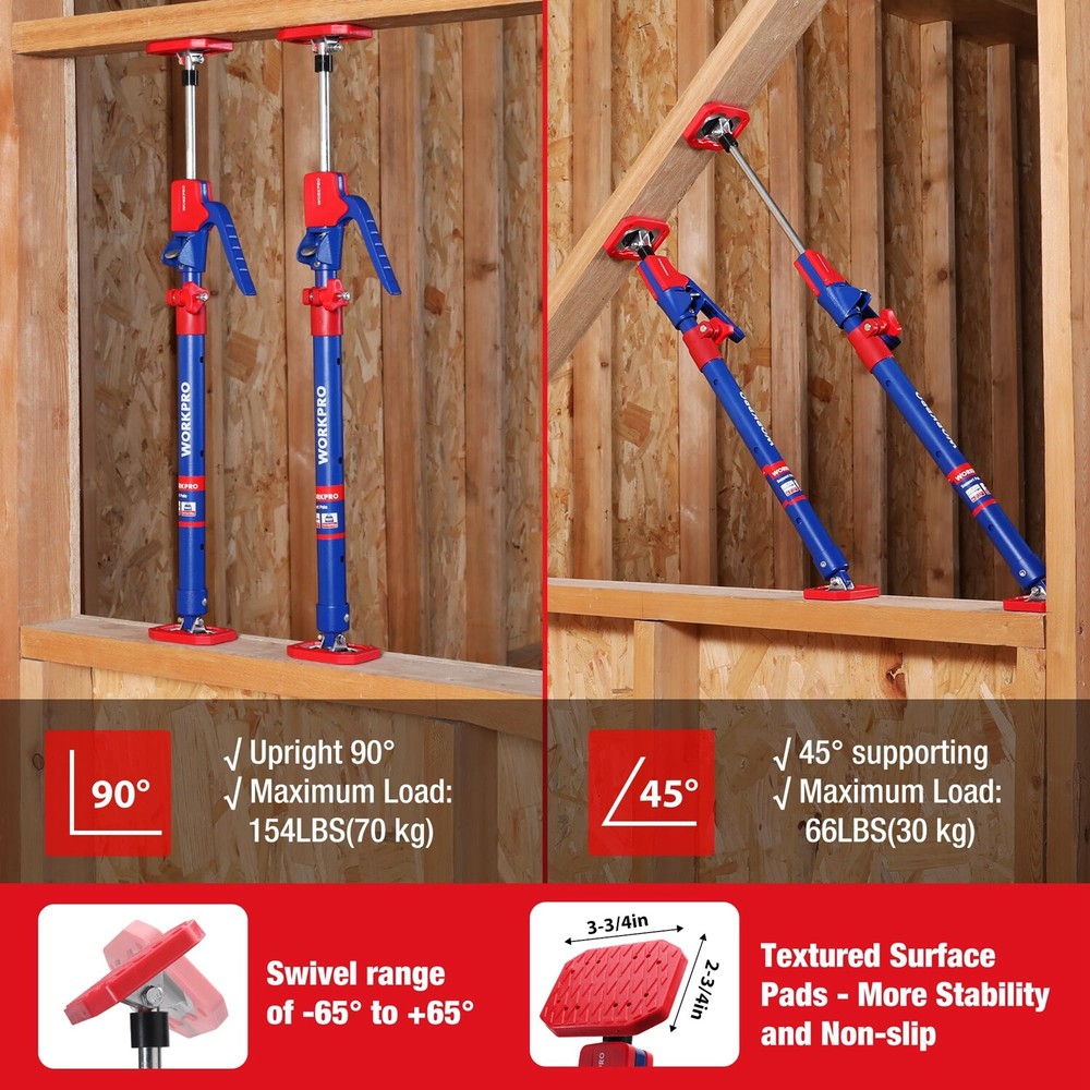 WORKPRO 2PKS 23.6" to 45.3" Cabinet Jack Support Pole Set Quick Support Rod NEW