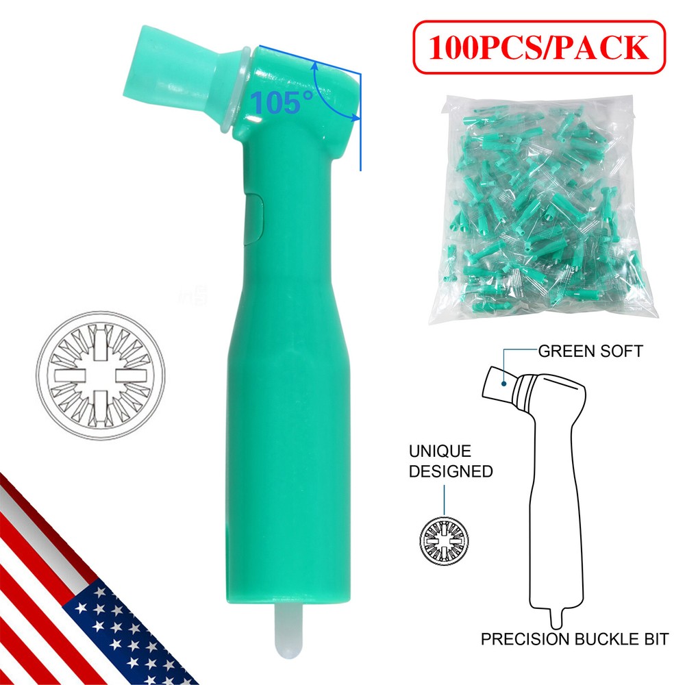 100pcs Dental Disposable Pro Angle Prophy Angles Cup Green Color New 105°
