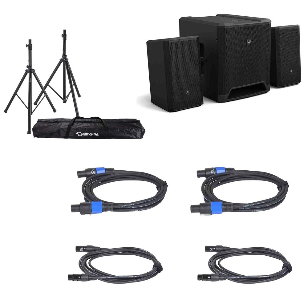 LD Systems DAVE12G4X Powered PA System DJ Package with Odyssey Stands and Cables