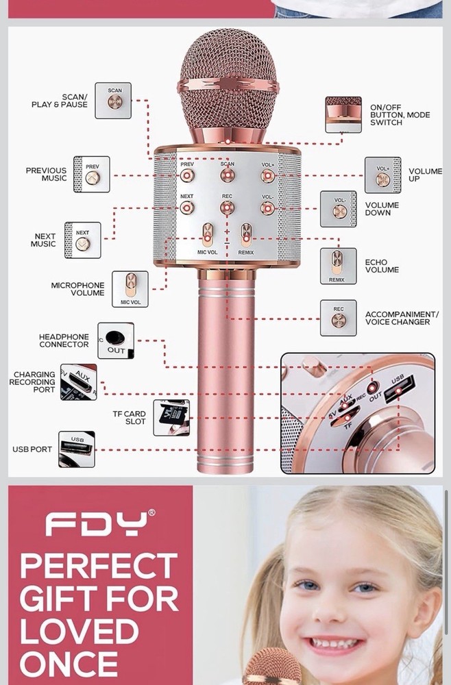 Bluetooth Karaoke Microphone for Kids Adults, Wireless Bluetooth