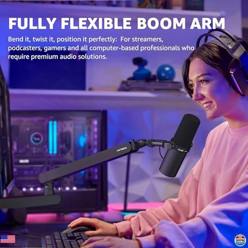 IXTECH Low Profile 360° Swivel Mic Boom Arm - Adjustable Desk Mount & Cable