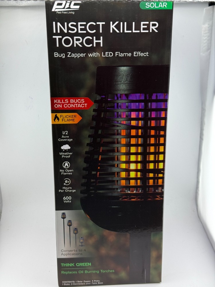 Insect Killer Torch, Solar Power Bug Zapper With Led Flame Effect New