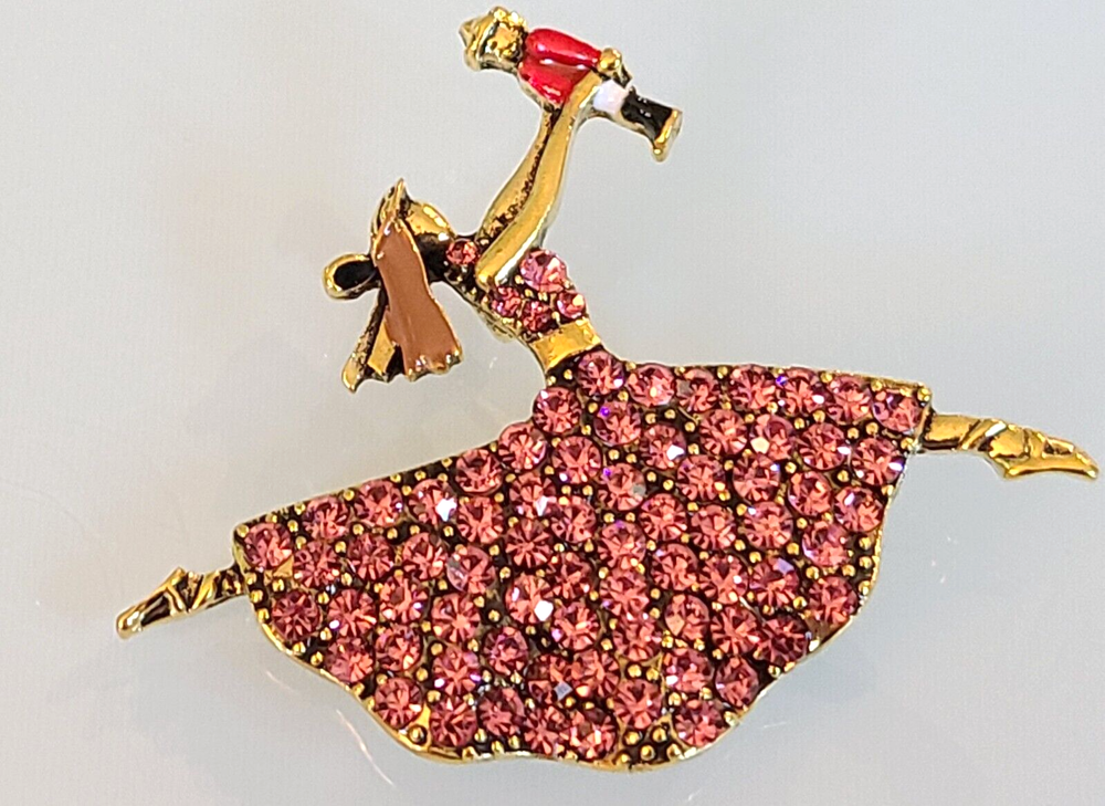 UNSIGNED HEIDI DAUS STYLE PINK CRYSTAL NUTCRACKER BALLET DANCER BALLERINA BROOCH